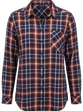 Rayon twill plaid button-front shirt, Torrid Lizzie style